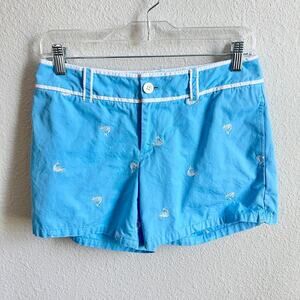 Lilly Pulitzer Blue Shrimp Palm Beach Fit Shorts Women's 4 Mid Rise Embroidered